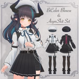 バイカラーブラウス&アシメスカートセット